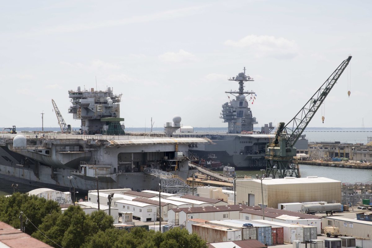 Newport News Shipbuilding in 2018; this photograph shows a separate shipyard, not S23’s River Port facility