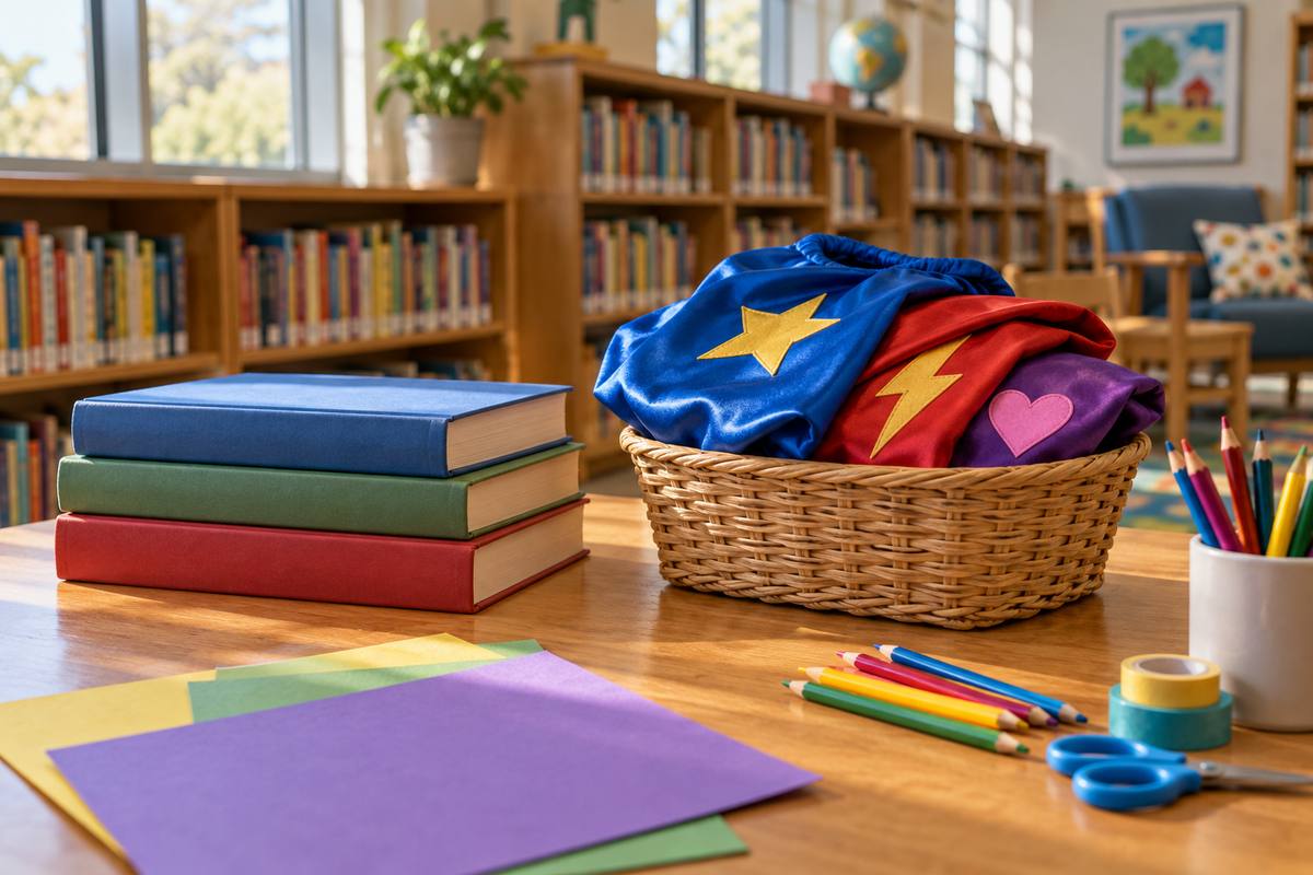 Books, costumes and craft supplies — editorial illustration