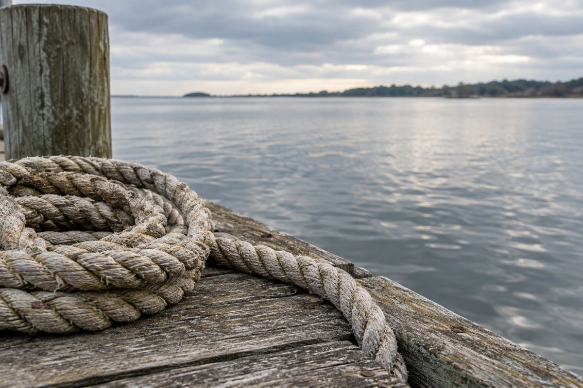 Marine rope beside estuary water