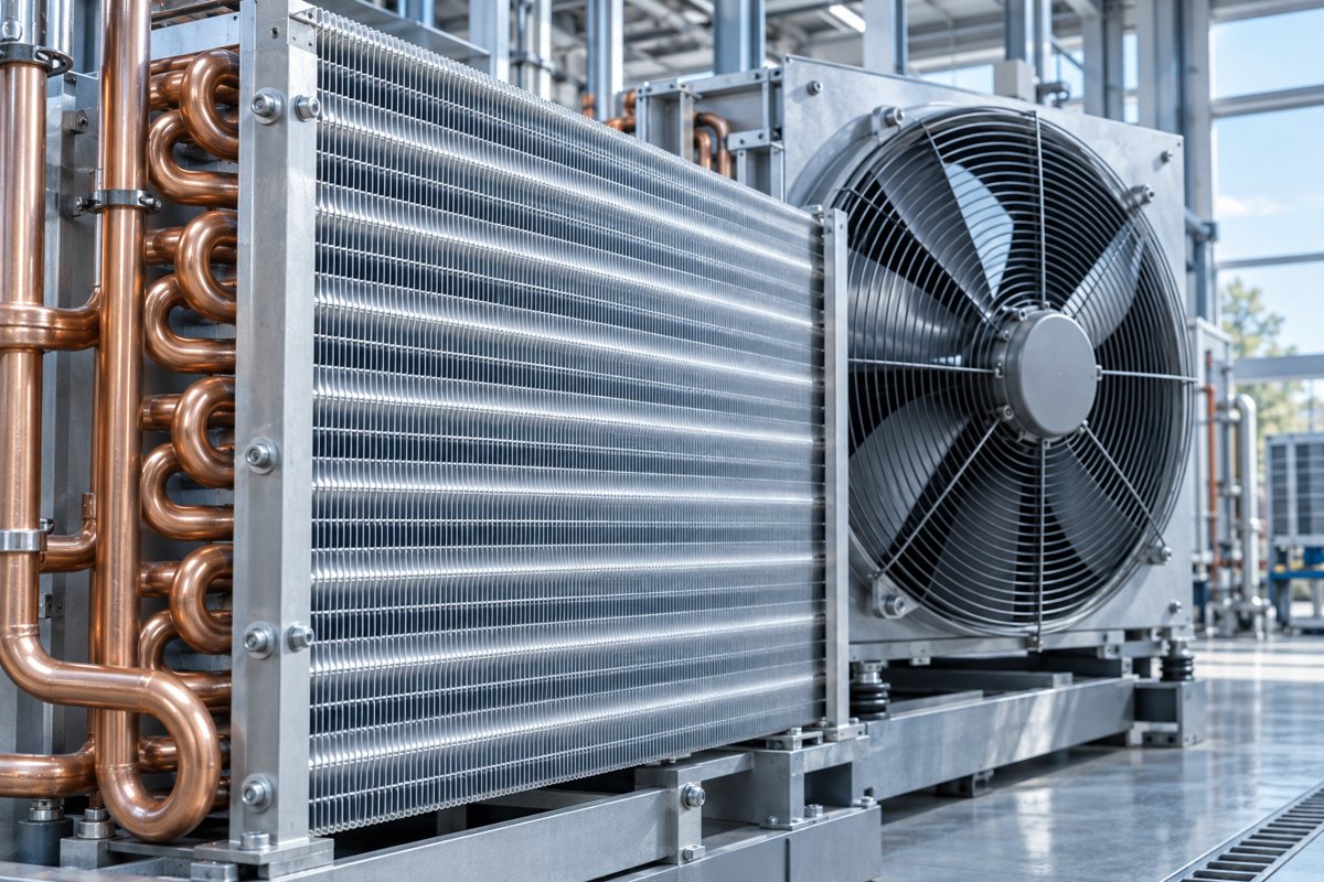 Industrial cooling fins, tubing and a ventilation fan