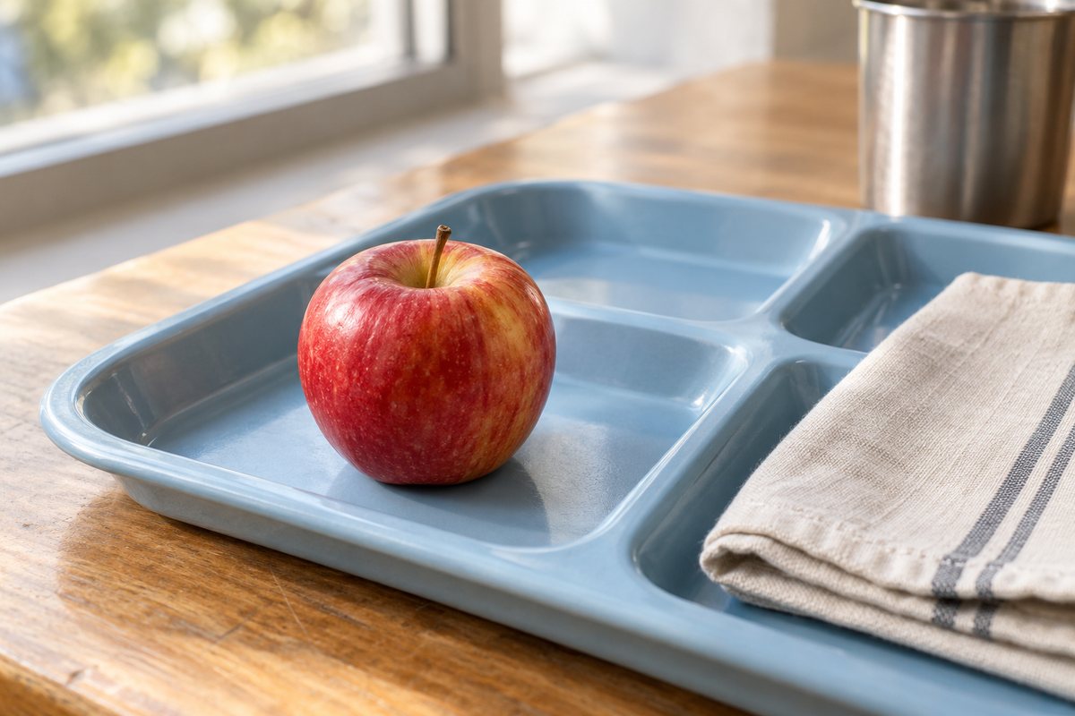 Apple on a school lunch tray